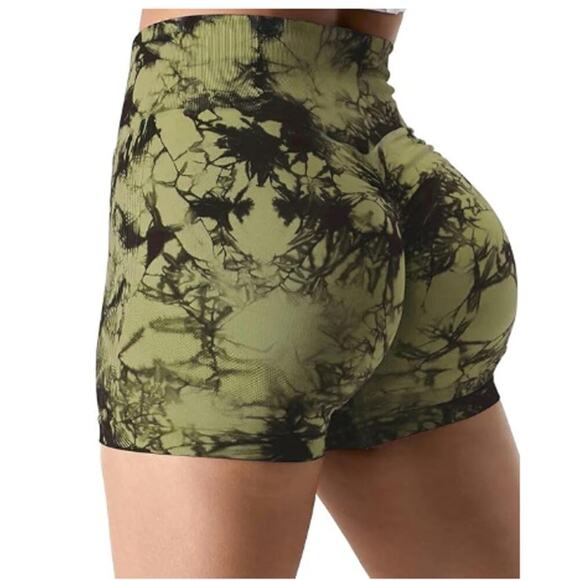 NWOT Seamless Green Tie-Dye Exercise Workout Shorts Size Large Women's - Picture 1 of 7